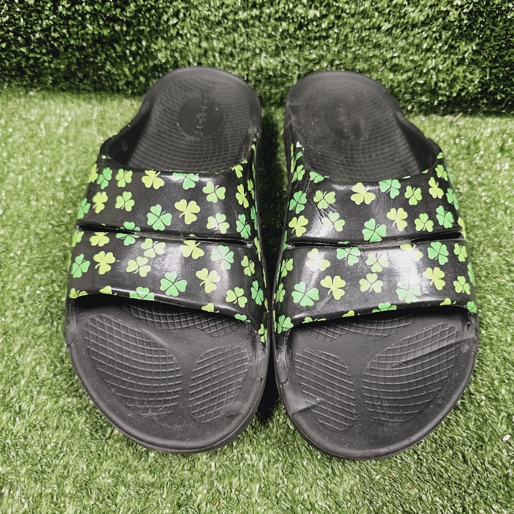 OOFOS OOahh Limited Shamrock Clover Athletic Recovery Comfort Slides Womens 9 - Picture 2 of 11